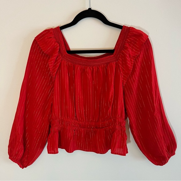 Universal Thread Tops - Universal Thread Women’s Red Long Sleeve Blouse with Ruffle Detail Size Medium
